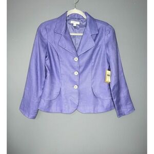 Coldwater Creek Linen Petal Jacket Blazer Womens 8P Purple Peplum Short Dressy